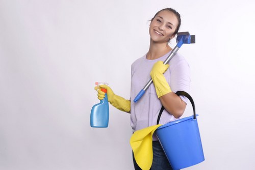 Vacuuming and floor care in an N6 office building corridor