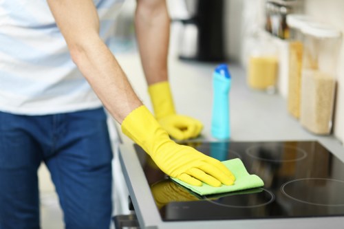 Professional carpet cleaner treating stains in an N6 property